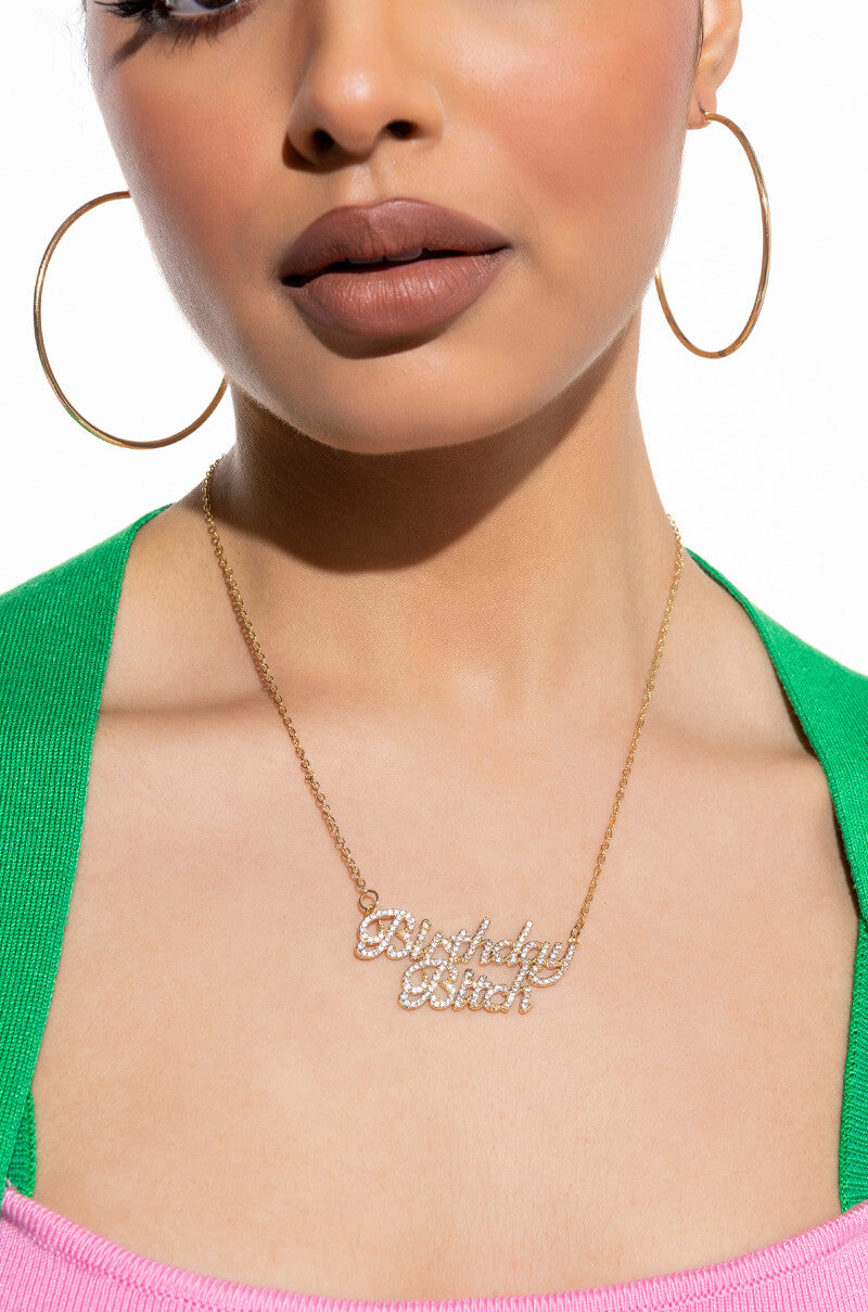 BDAY BITCH PAVE GOLD NECKLACE