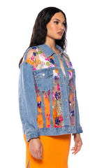 MERCER FLORAL SHEER DENIM JACKET