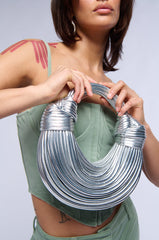 BRB FAUX LEATHER METALLIC ROPE PURSE IN SILVER