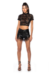 CRISTINA SHORT SLEEVE LACE T SHIRT IN BLACK