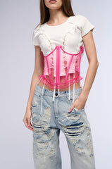 DARLING MESH RUFFLE UNDERBUST CORSET BELT IN HOT PINK