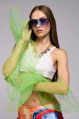 ELEGANCE RUFFLE GLOVES IN LIME