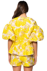 FIELD OF ROSES SHORT SLEEVE BROCADE BLOUSE