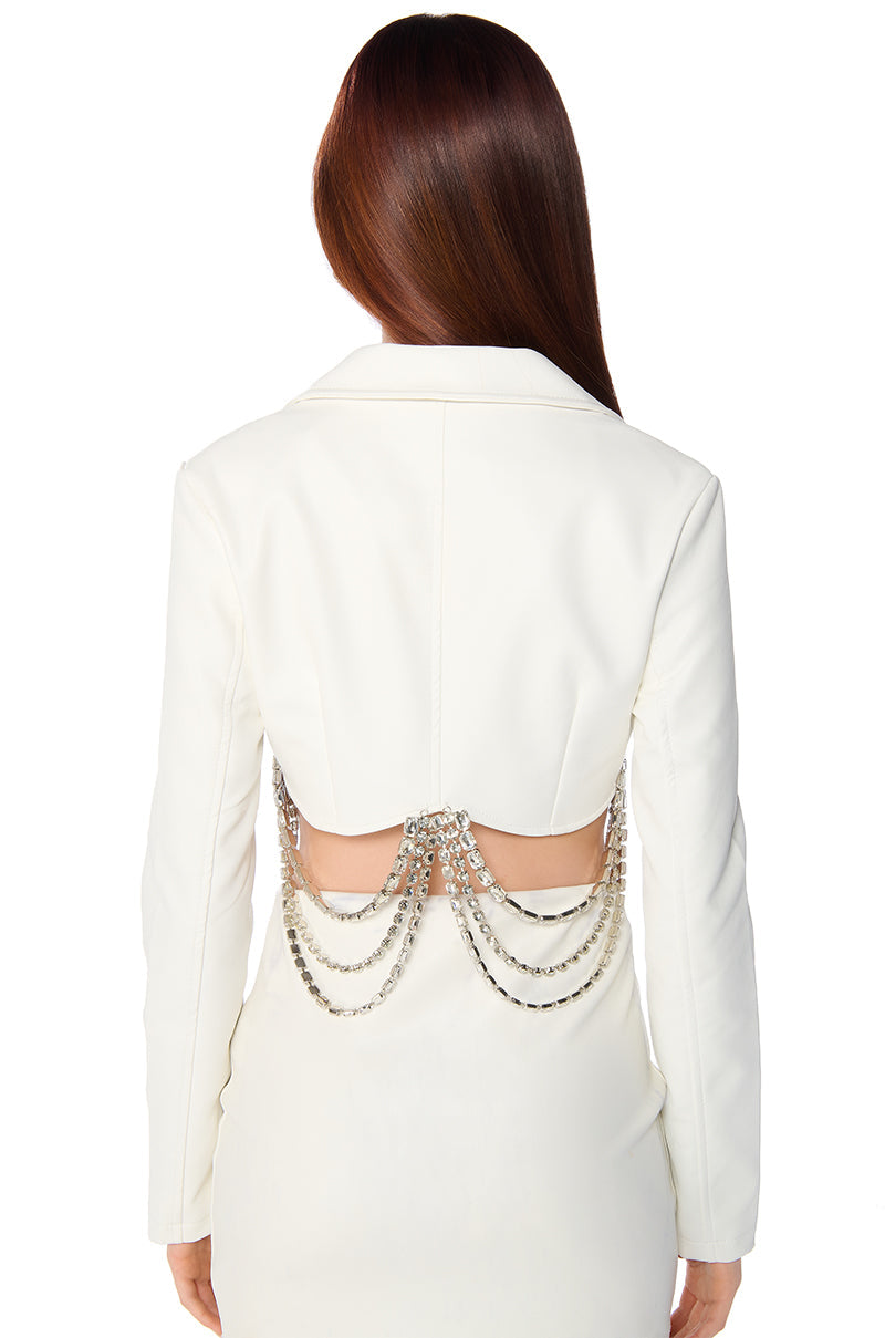 GWEN CROP FAUX LEATHER RHINESTONE MOTO