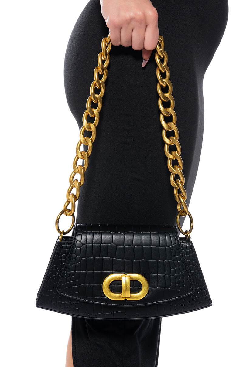 I SEE FRANCE CHAIN HANDLE CROC PURSE