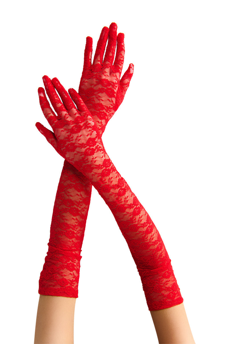LOVED UP LACE GLOVES IN RED