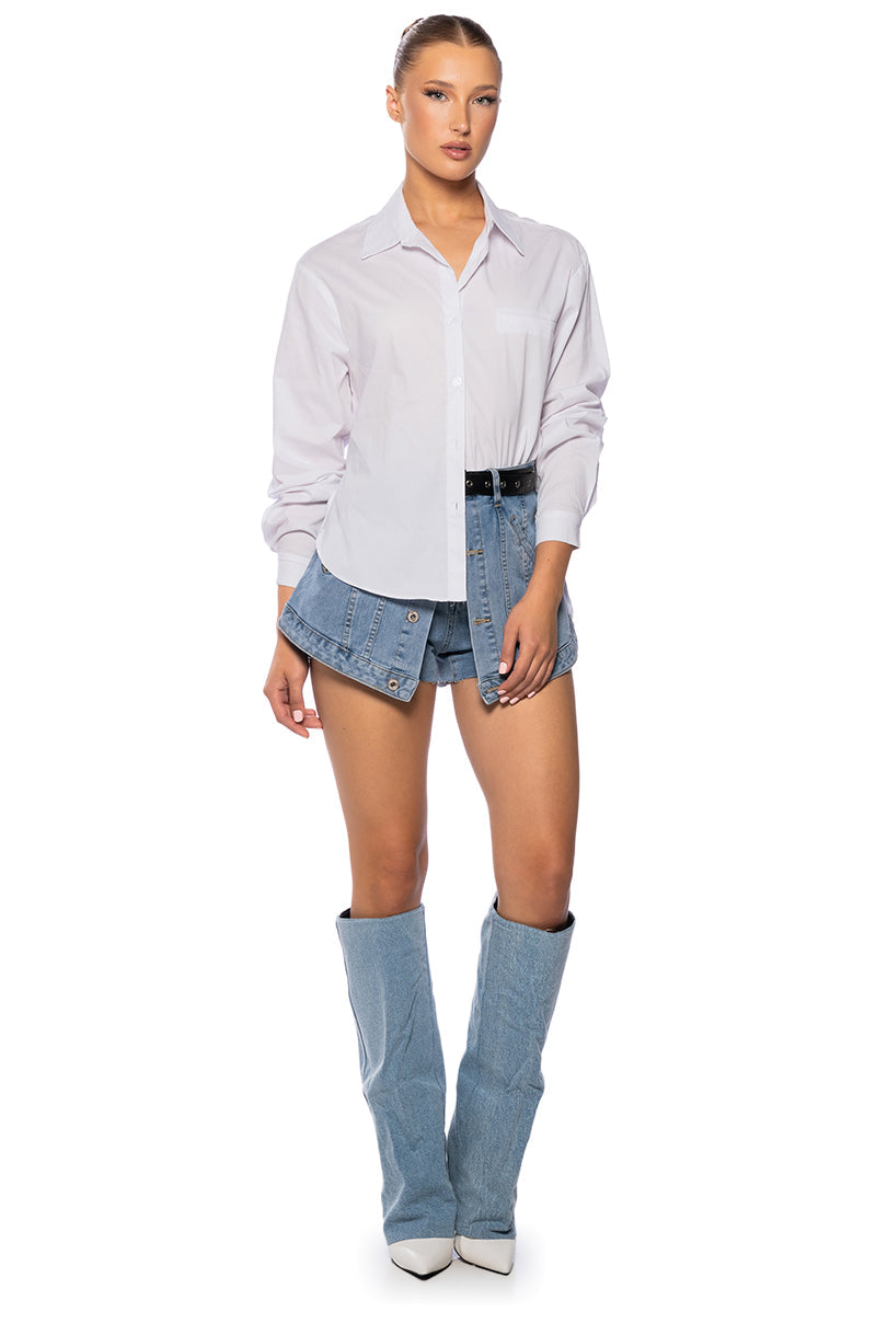 MARA BUTTON FRONT DENIM MINI SKORT