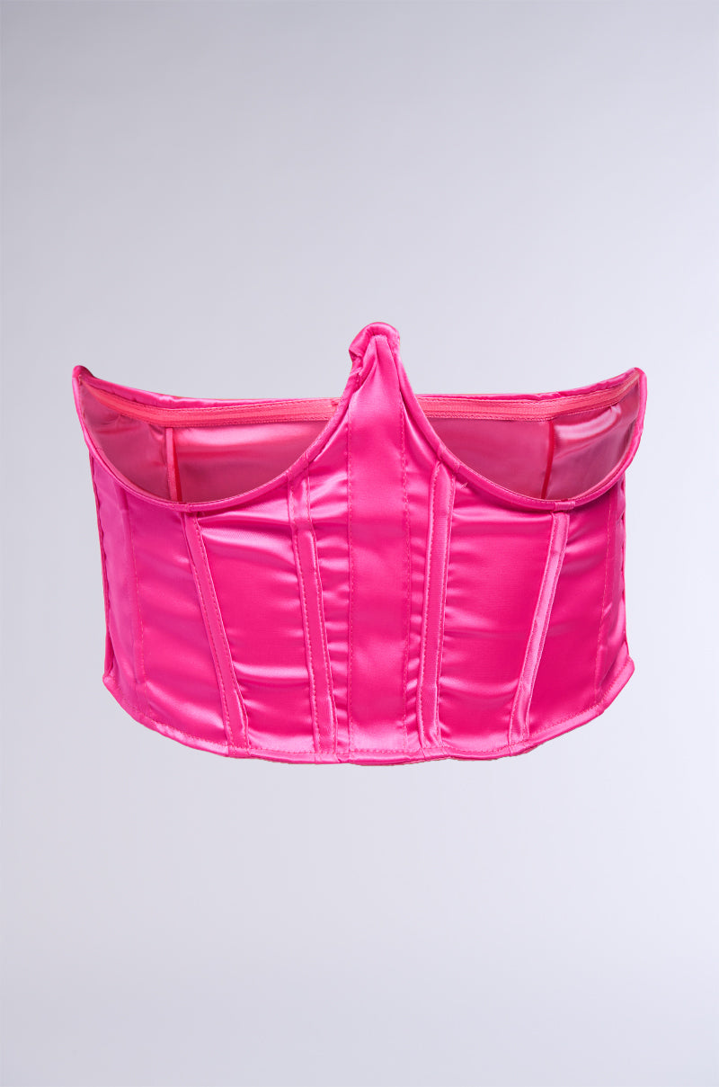 SATIN UNDERBUST CORSET BELT IN HOT PINK