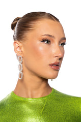 RHINESTONE CHAIN DANGLE EARRING IN SILVER