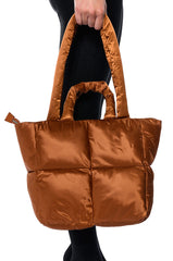 TOVA NYLON TOTE BAG IN BROWN PUFFER